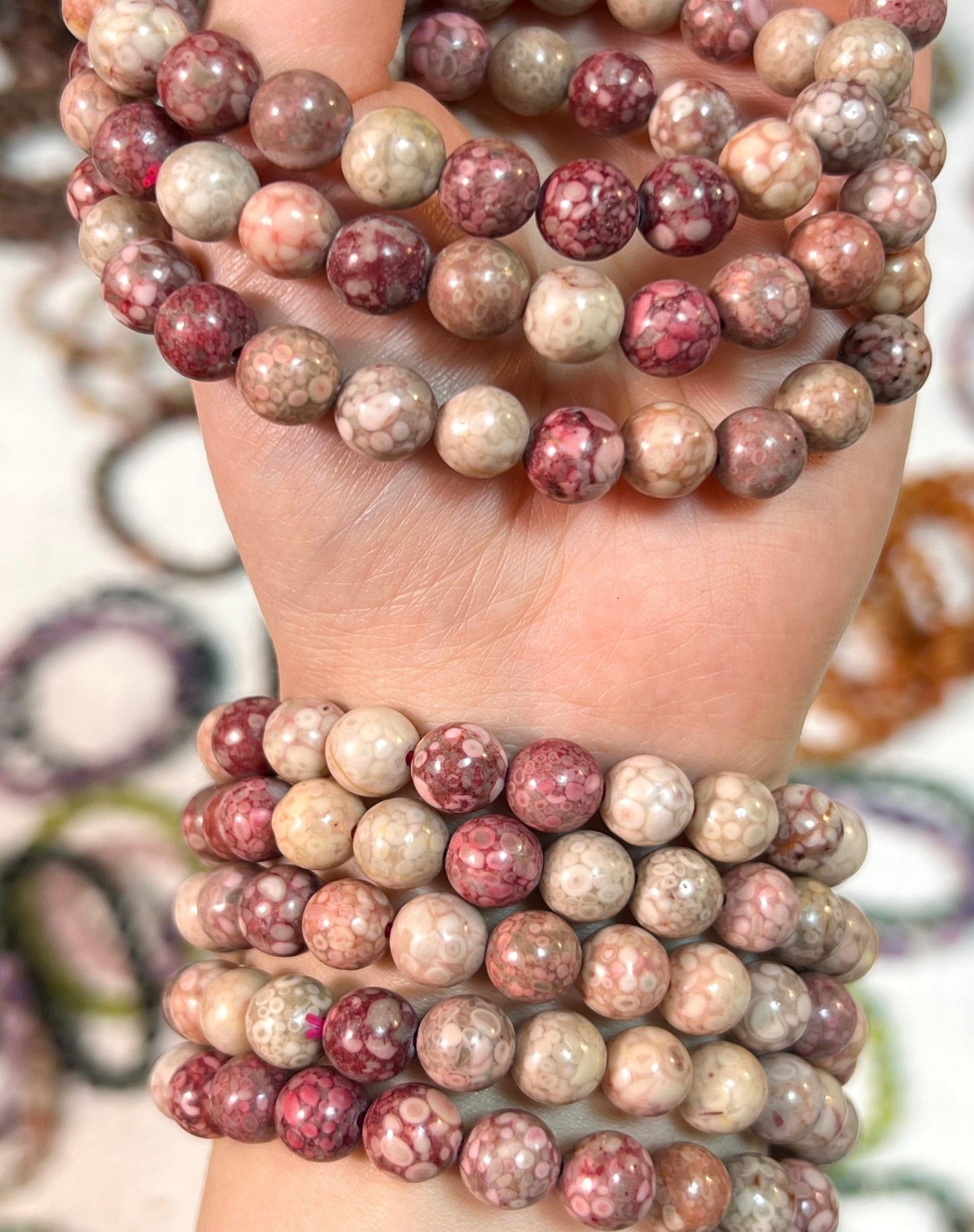 Pink Snowflake Jasper Bracelects[CB]